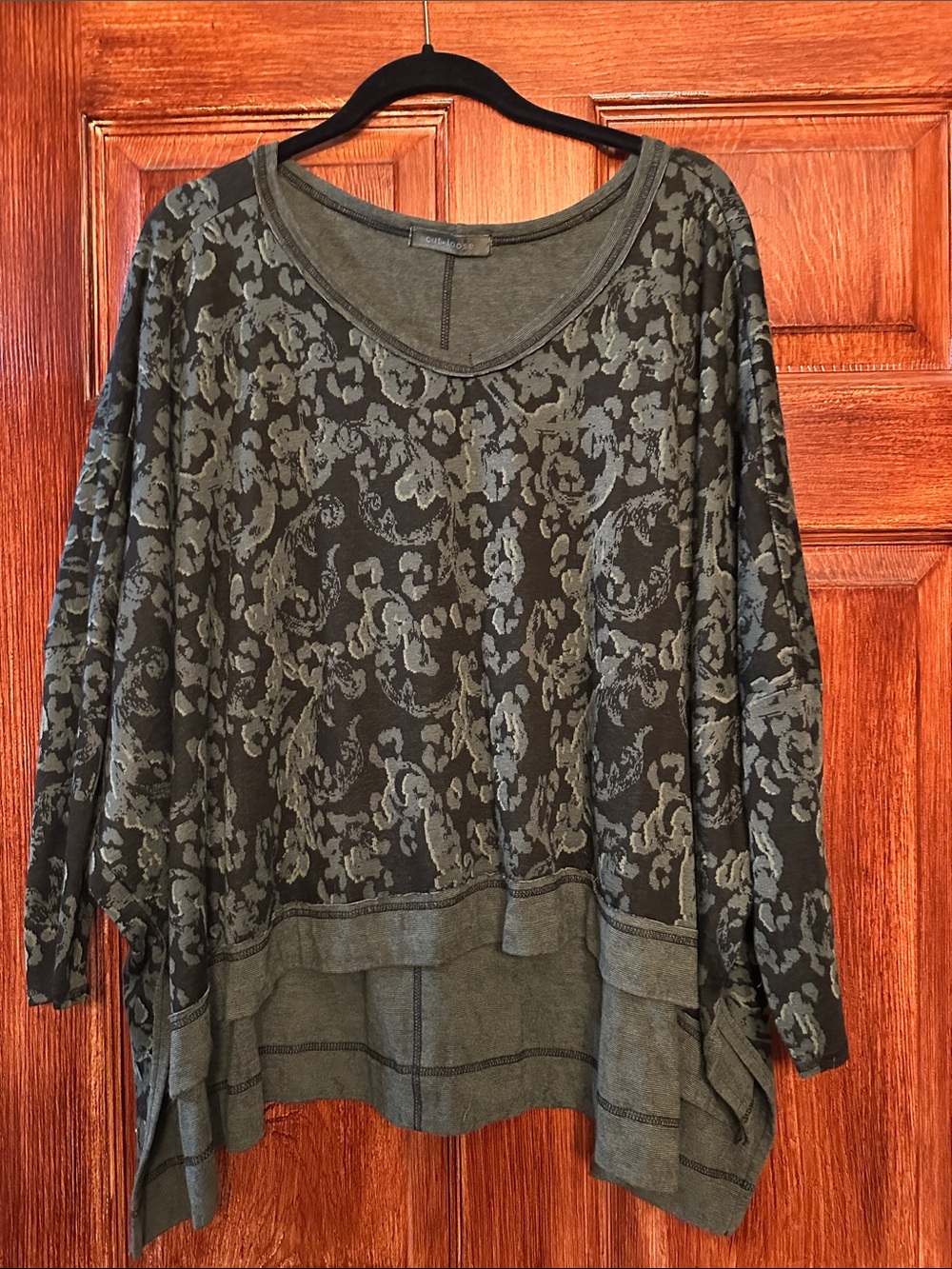 Cut Loose High/Low Olive Green Floral-Jacquard Knit Top
